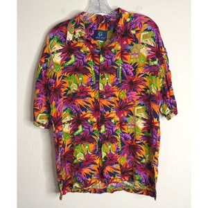 Mango Moon Button Down Mens S Tropical Palm Leaf Print Rayon Short Sleeve Shirt